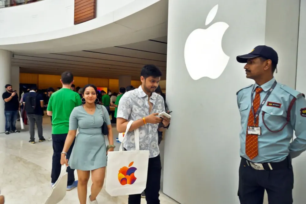 Customers at the India's second Apple retail store named as 'Apple Saket', at Select Citywalk Mall, on April 20, 2023 in New Delhi, India. 