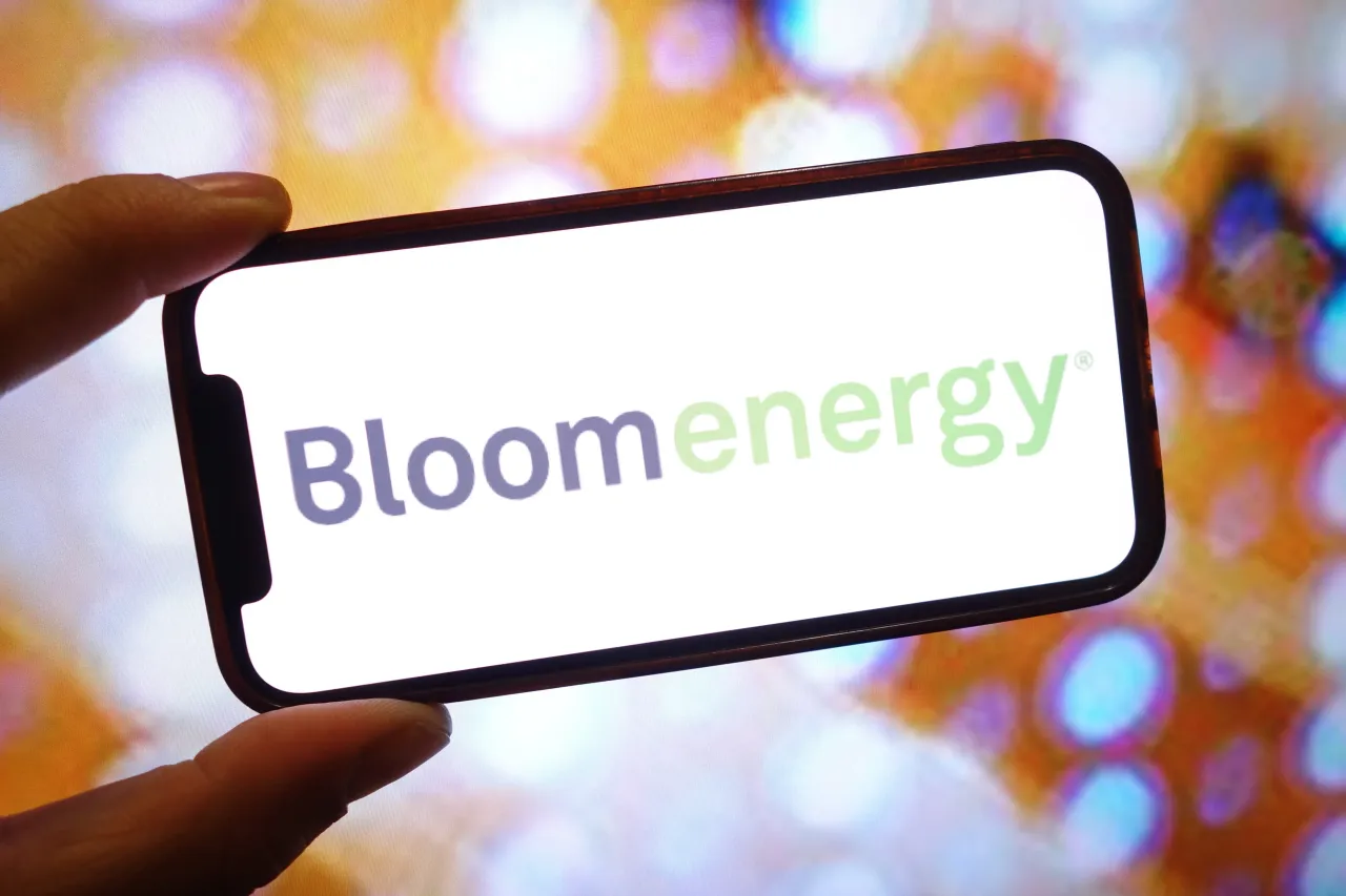 In this photo illustration, a Bloom Energy company logo is seen displayed on a smartphone screen.