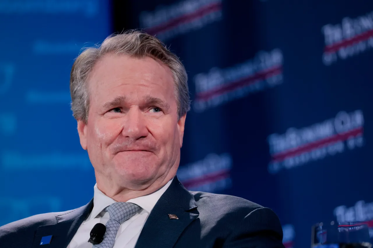 Brian Moynihan, Chairman and CEO of Bank of America, speaks with Economic Club of Washington Chair David Rubenstein at an event at the Ritz-Carlton on February 25, 2025 in Washington, DC. (Photo by Anna Moneymaker/Getty Images)