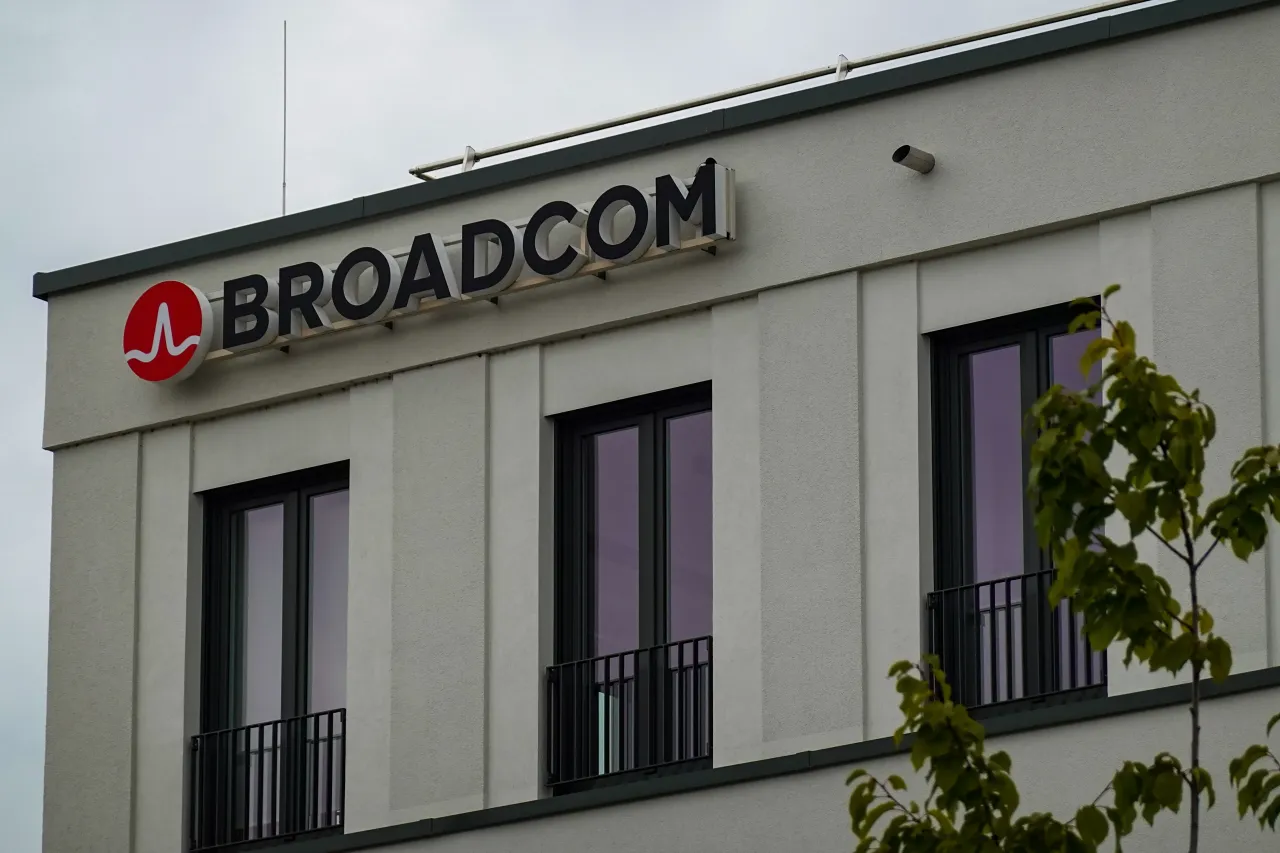 The Broadcom office building with the company logo is in Regensburg, Bavaria, Upper Palatinate, Germany, on October 4, 2025. 