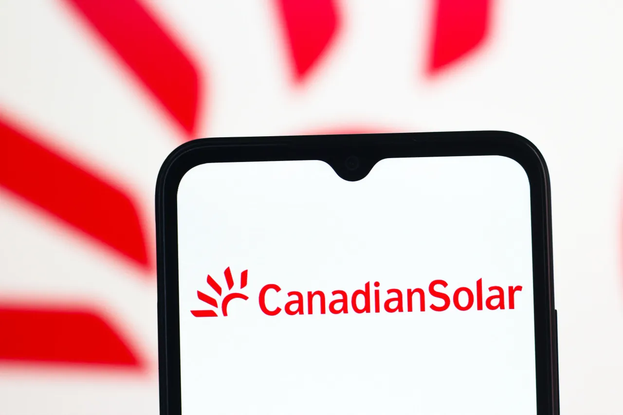 In this photo illustration, the Canadian Solar logo is seen displayed on a smartphone screen