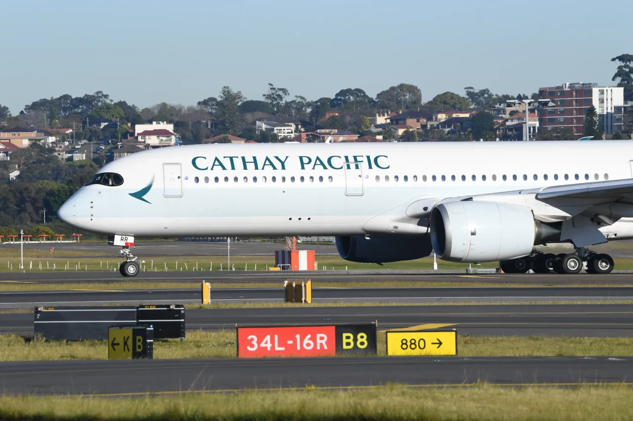 A Cathay Pacific aircraft at Sydney's Kingsford Smith International airport on August 25, 2021 in Sydney, Australia.