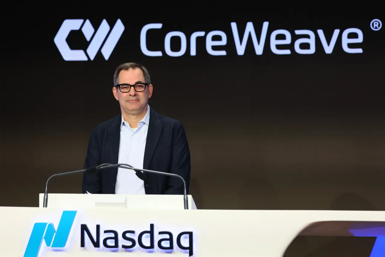  Mike Intrator, Chief Executive Officer and founder of CoreWeave, poses for a photo during the company's Initial Public Offering(IPO) at the Nasdaq headquarters on March 28, 2025 in New York City.