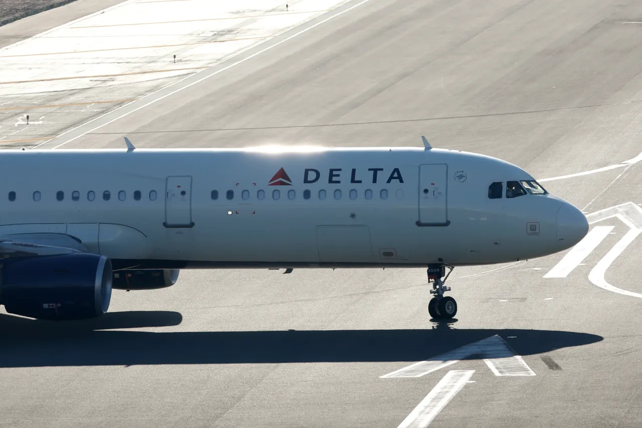 A Delta Airlines A321 airplane taxis at San Diego International Airport before departing on May 9, 2025 in San Diego, California.