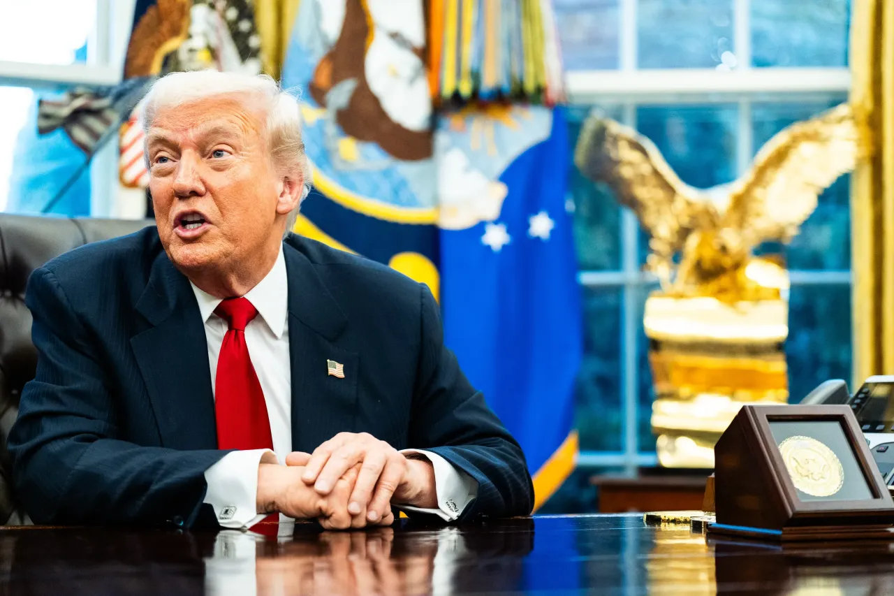 US President Donald Trump during a meeting with Mayor-Elect of New York City Zohran Mamdani in the Oval Office of the White House on Friday November 21, 2025.