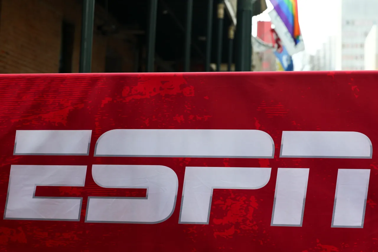  A detail of the ESPN logo ahead of Super Bowl LIX on February 07, 2025, in New Orleans, Louisiana. The Philadelphia Eagles and the Kansas City Chiefs will face each other on Sunday. 