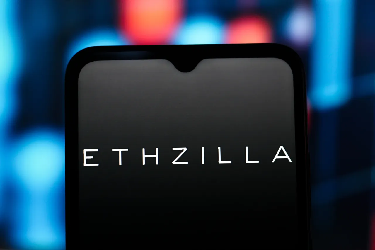 In this photo illustration, the ETHZilla (180 Life Sciences) logo is seen displayed on a smartphone screen. (Photo Illustration by Thomas Fuller/SOPA Images/LightRocket via Getty Images)