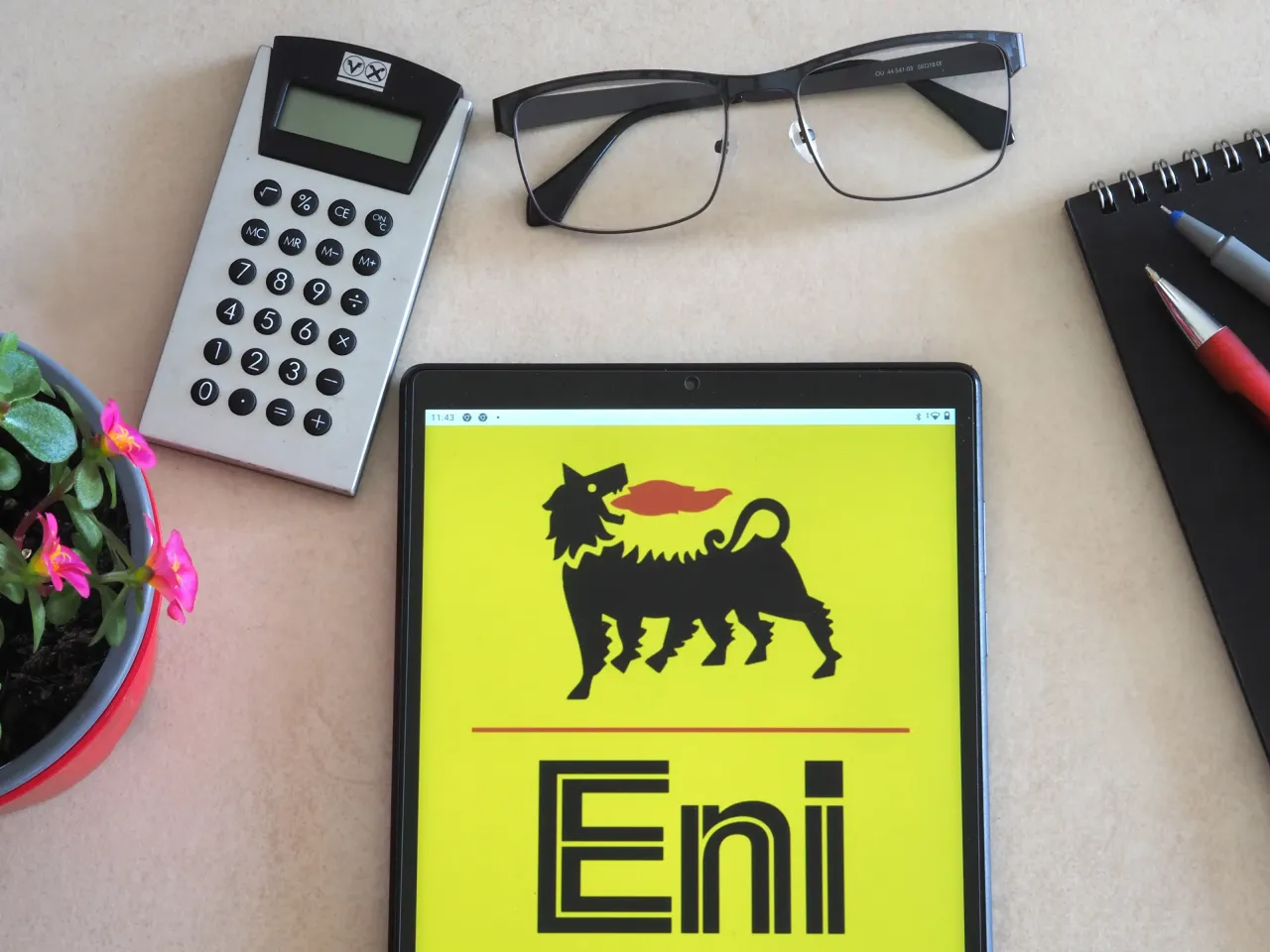 In this photo illustration, Eni S.p.A. logo seen displayed on a tablet.