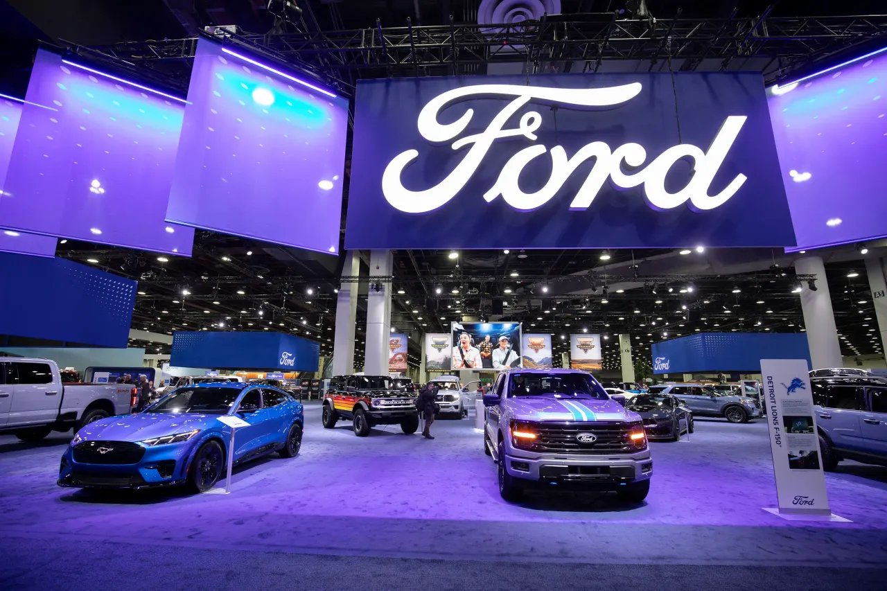 The Ford exhibit area is shown at the 2025 Detroit Auto Show at Huntington Place on January 10, 2025 in Detroit, Michigan.