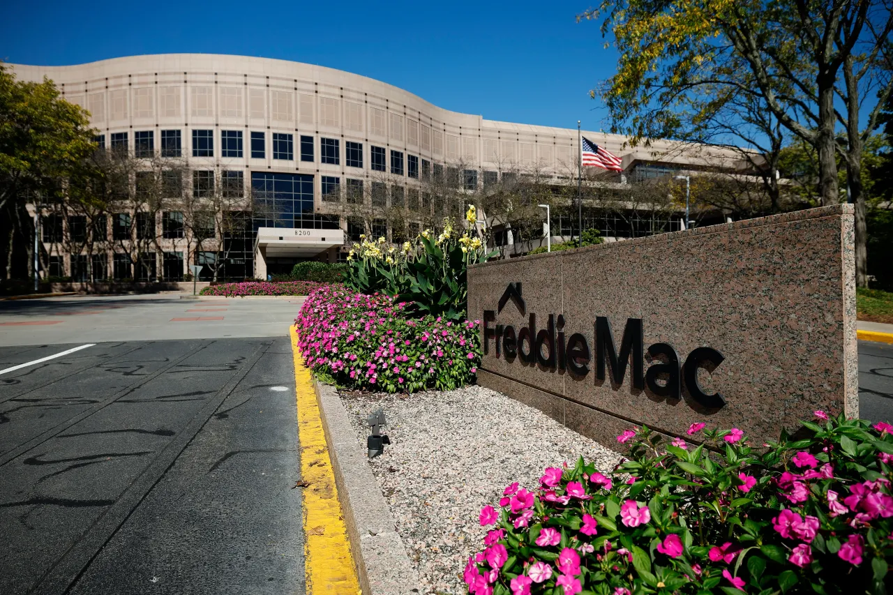 A sign for Freddie Mac is seen at their corporate headquarters campus on October 09, 2024 in Tysons Corner, Virginia. 
