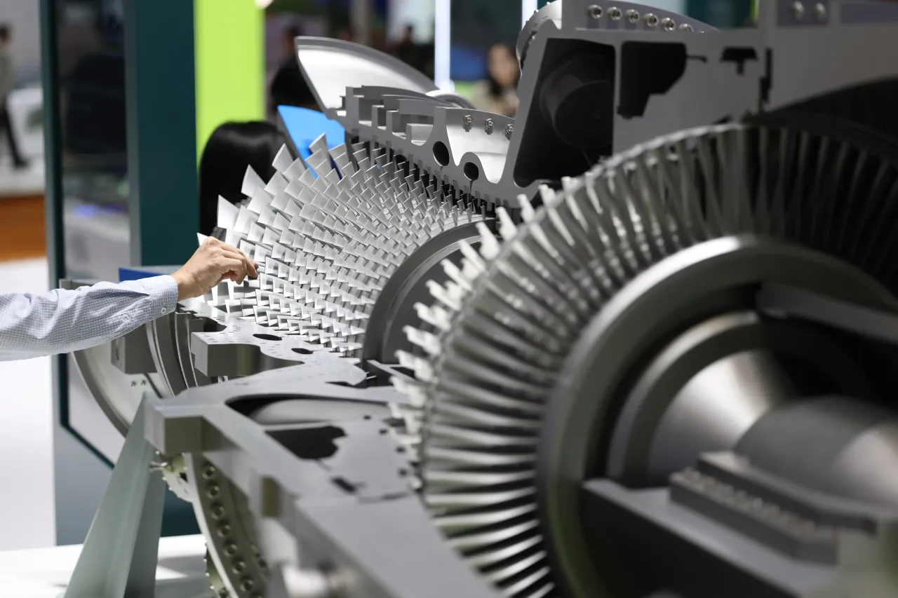 GE Vernova's 9HA gas turbine model is on display during the 7th China International Import Expo (CIIE) on November 8, 2024, in Shanghai, China.