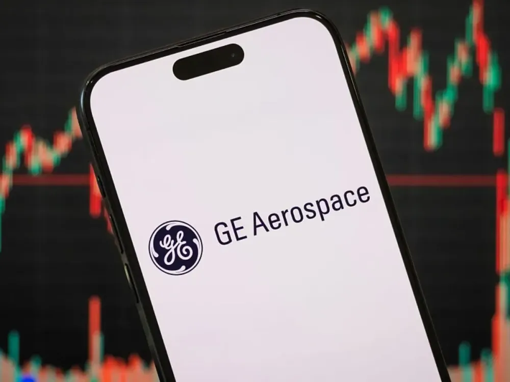  In this photo illustration, the GE Aerospace logo is displayed on a smartphone screen. (Photo illustration by Cheng Xin/Getty Images)
