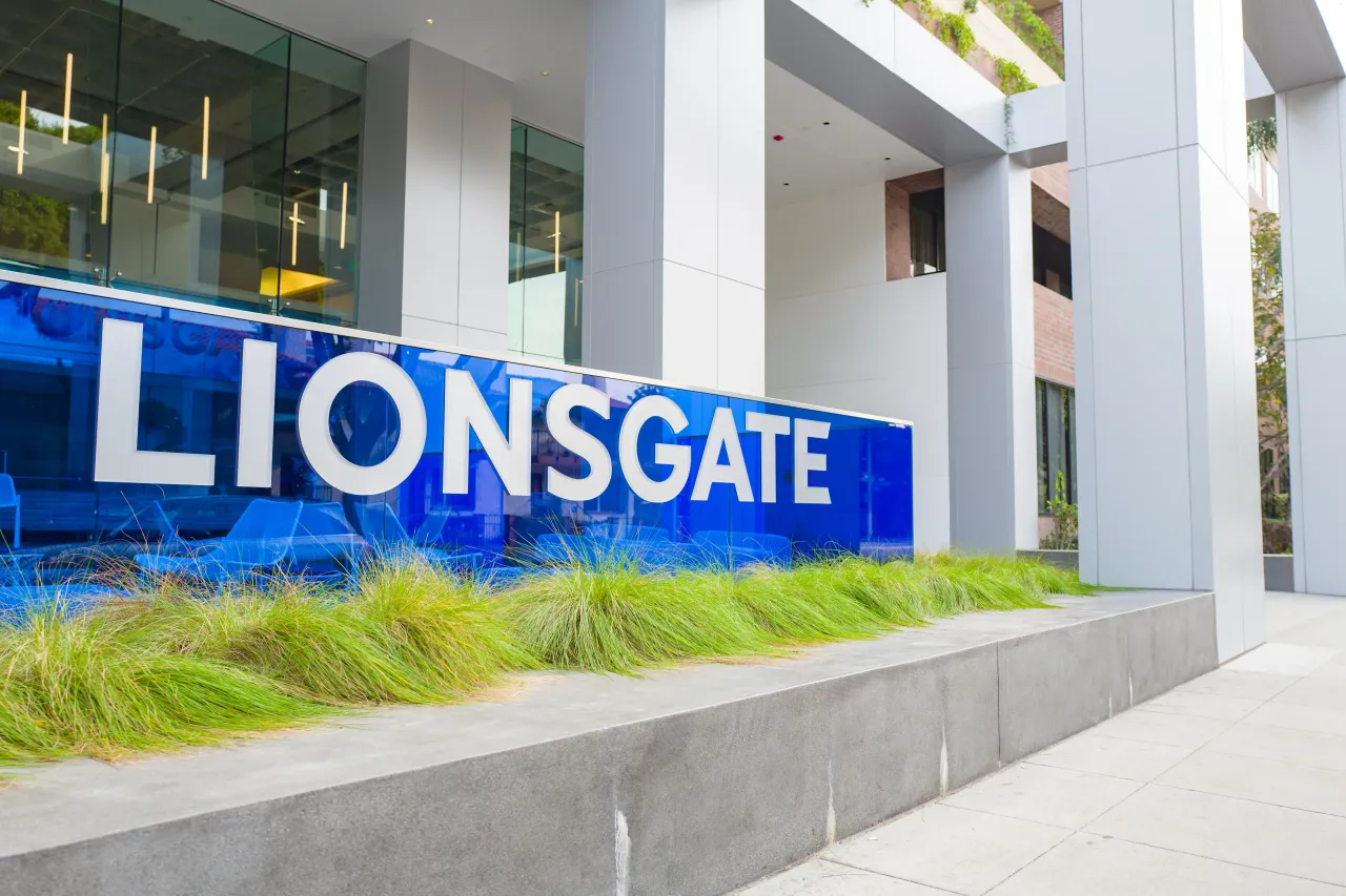 Facade with logo at headquarters of Lionsgate Films in the Silicon Beach area of Los Angeles, California. (Photo by Smith Collection/Gado/Getty Images)