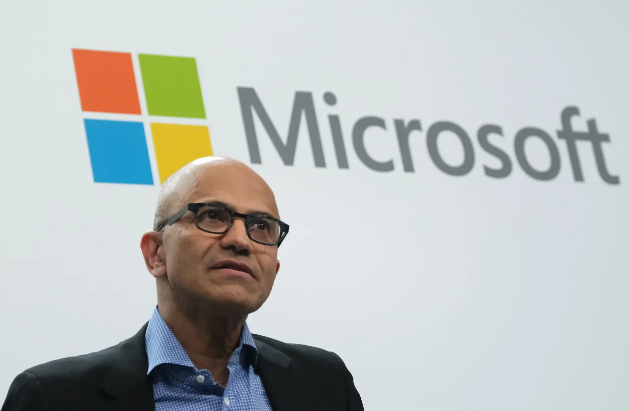 Satya Nadella, CEO of Microsoft, speaks at an event on February 27, 2019 in Berlin, Germany. (Photo by Sean Gallup/Getty Images)