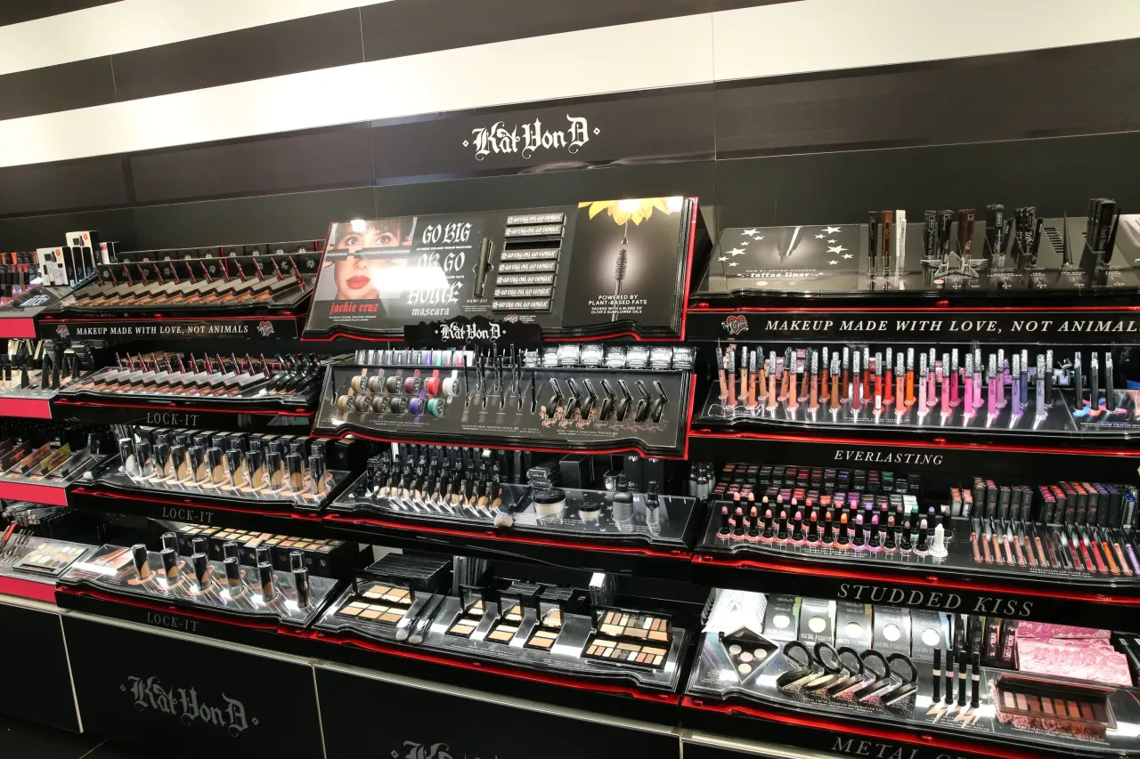 Beauty products displayed at a JC Penney store in New York City. (Photo by Rob Kim/Getty Images for Kat Von D Beauty)