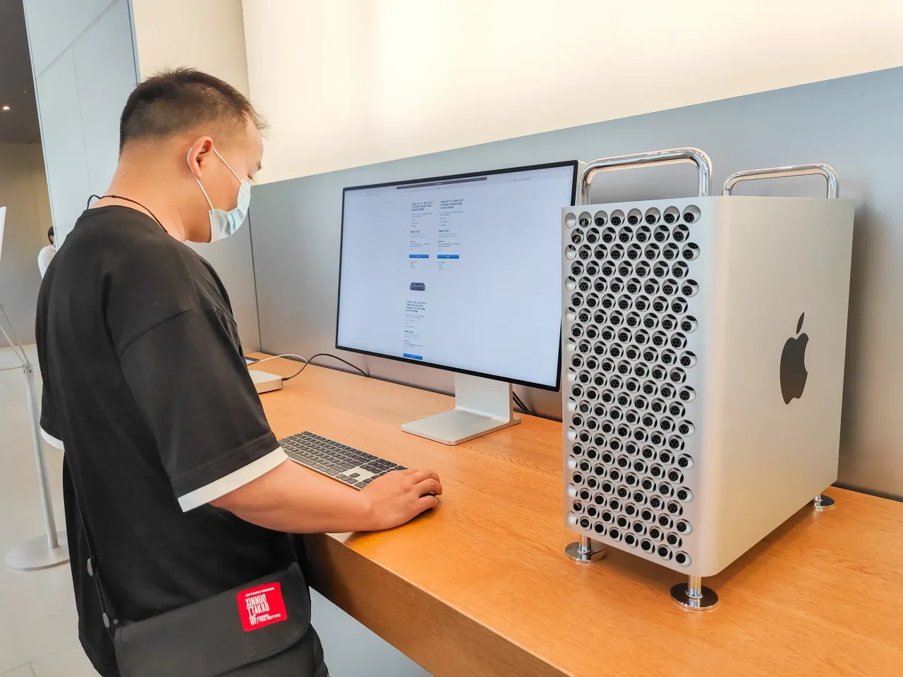 A customer looks at a Mac Pro workstation at Apple's flagship store on Nanjing Road in Shanghai, China, June 2, 2021. (Photo credit should read Costfoto/Future Publishing via Getty Images)