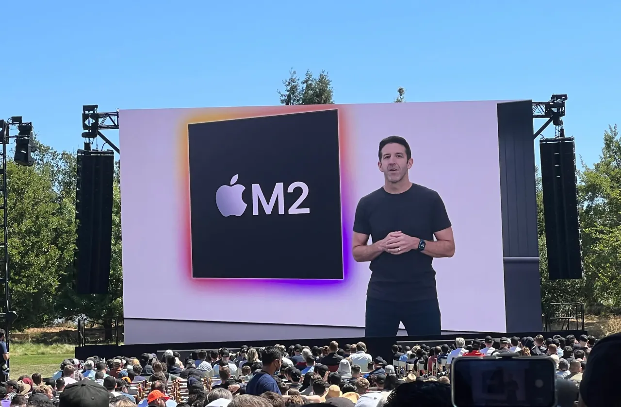06 June 2022, US, Cupertino: John Ternus, Apple Senior Vice President of Hardware Engineering, introduces the new M2 microprocessor (Photo by Christoph Dernbach/picture alliance via Getty Images)