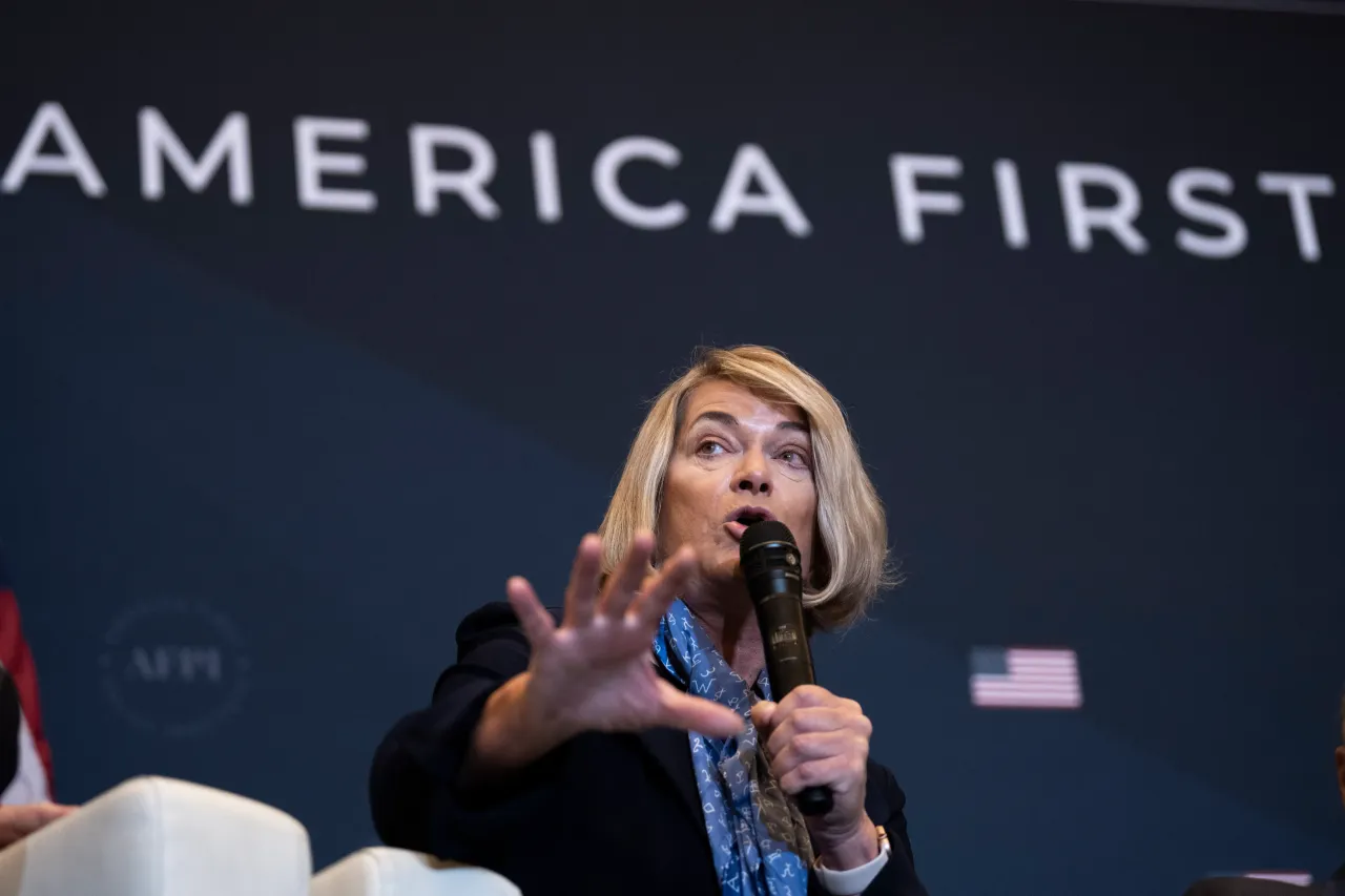 Sen. Cynthia Lummis (R-WY) speaks during a panel discussion on the economy during the America First Agenda Summit, at the Marriott Marquis Hotel on July 26, 2022 in Washington, DC. (Photo by Drew Angerer/Getty Images)