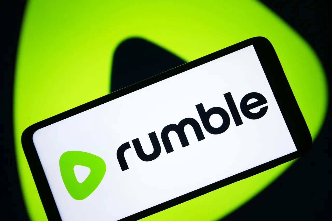 In this photo illustration, a Rumble logo is seen on a smartphone screen.