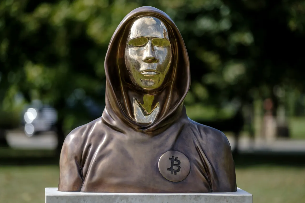 Statue Honors Bitcoin Inventor 'Satoshi Nakamoto' In Budapest Park. ((Photo by Janos Kummer/Getty Images)