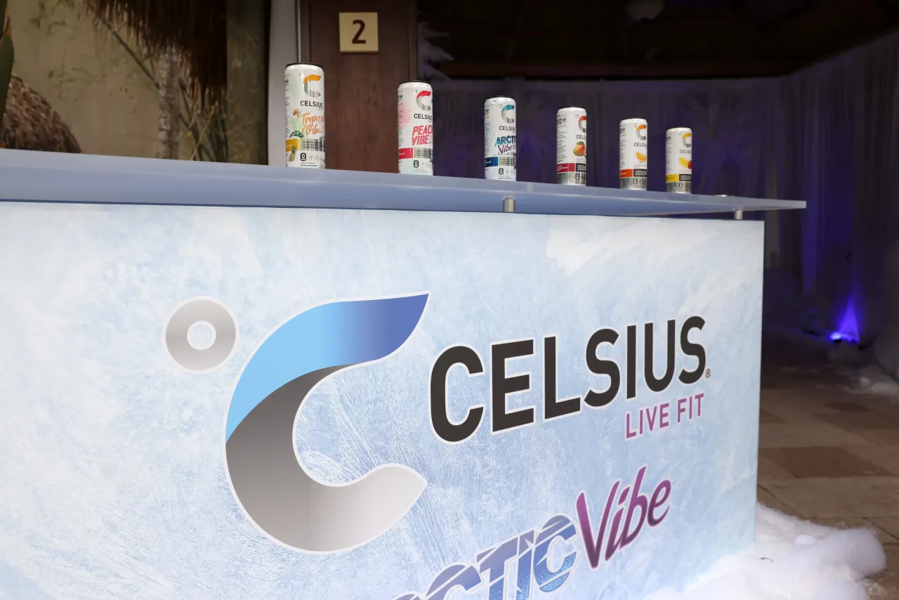A view of Celsius beverages on display at the Swimsuit on Location event hosted by Sports Illustrated Swimsuit at Hard Rock Seminole in Hollywood, Florida.
