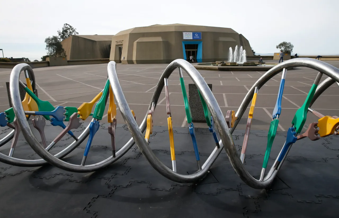 A sculpture depicting a DNA strand in front of the Lawrence Hall of Science at UC Berkeley on Saturday, March 31, 2018. (Photo By Paul Chinn/The San Francisco Chronicle via Getty Images)