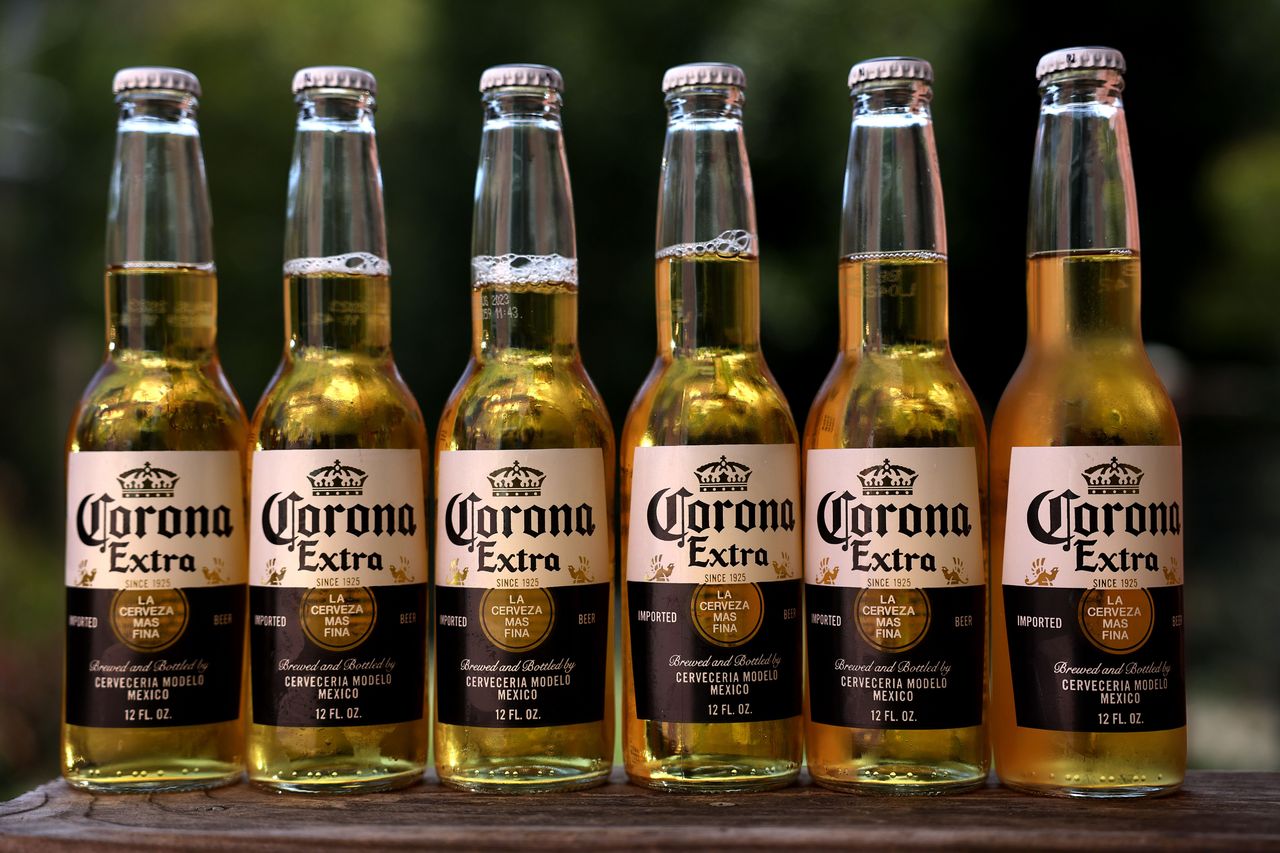 In this photo illustration, bottles of Corona beer are displayed.