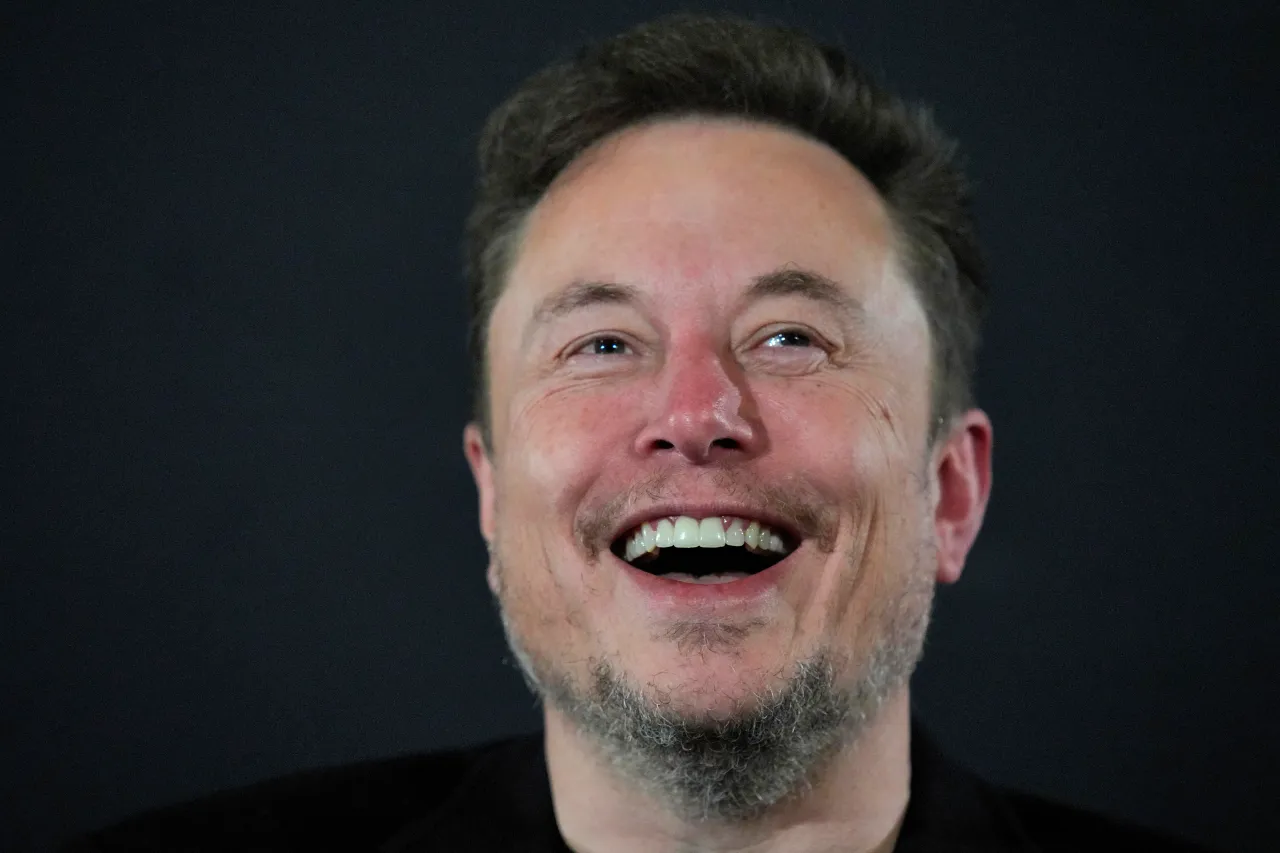 Elon Musk laughs during an in-conversation event with British Prime Minister Rishi Sunak (not pictured) at Lancaster House on November 2, 2023 in London, England. (Photo by Kirsty Wigglesworth - WPA Pool/Getty Images)