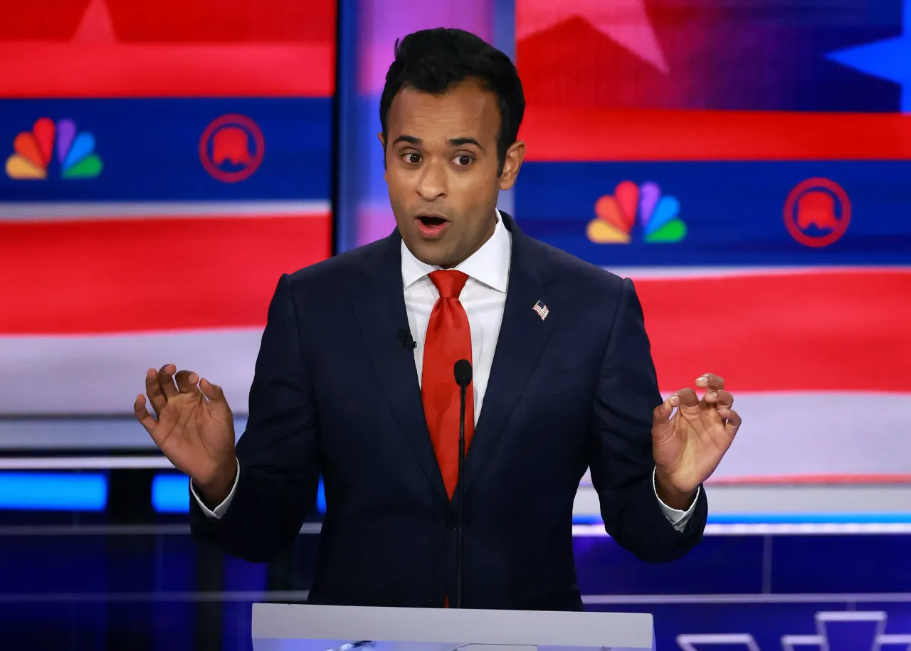 Republican presidential candidate Vivek Ramaswamy speaks during the NBC News Republican Presidential Primary Debate on November 8, 2023 in Miami, Florida.
