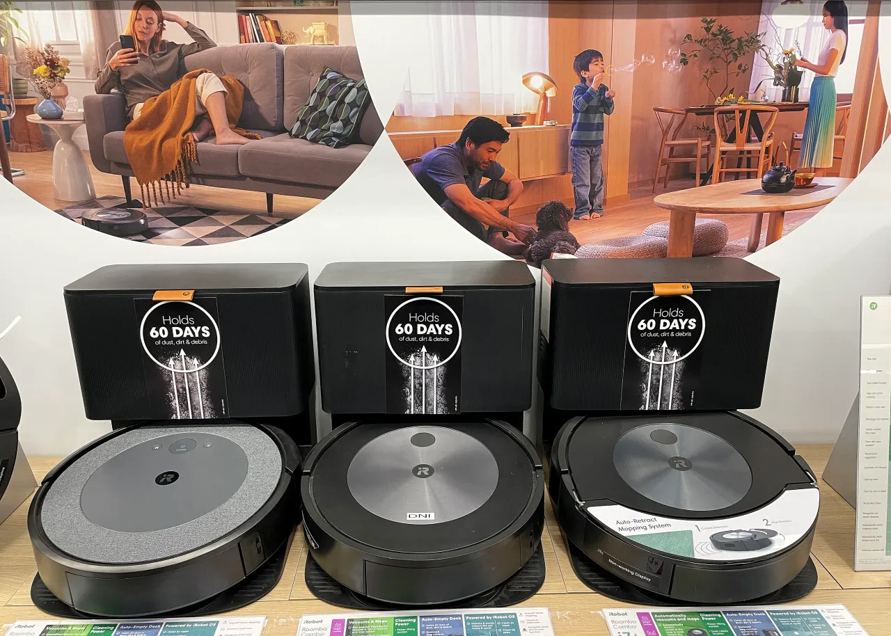 Roomba vacuums by iRobot are displayed at Best Buy store on January 19, 2024 in San Rafael, California. (Photo by Justin Sullivan/Getty Images)