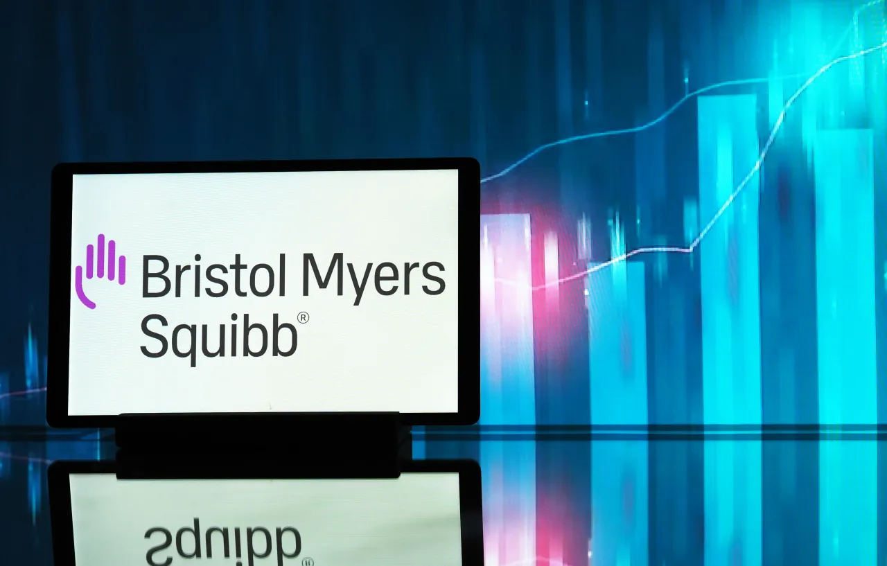 In this photo illustration, the Bristol-Myers Squibb Company logo is seen displayed on a tablet. (Photo Illustration by Igor Golovniov/SOPA Images/LightRocket via Getty Images)
