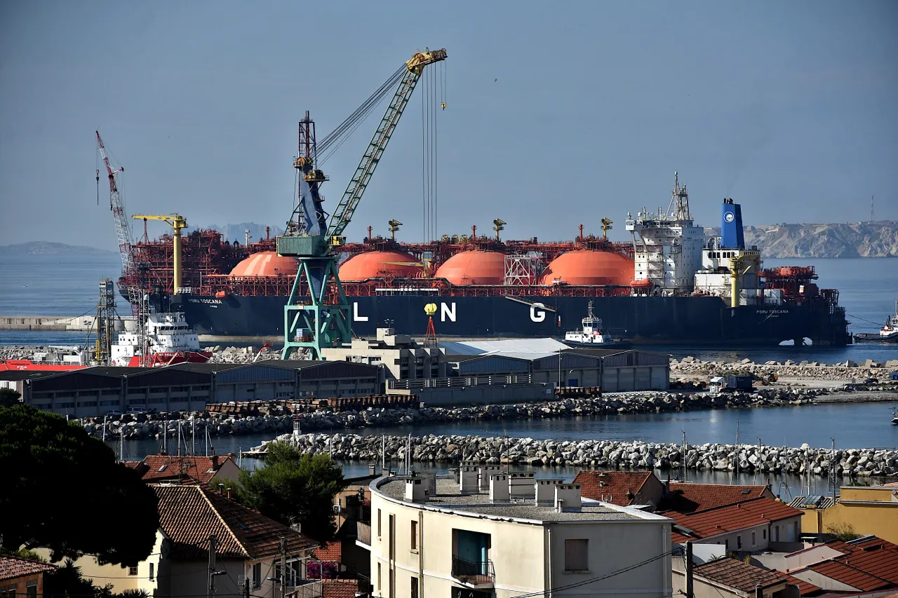A LNG (Liquified Natural Gas) Tanker arrives at the French Mediterranean port of Marseille. (Photo by Gerard Bottino/SOPA Images/LightRocket via Getty Images)
