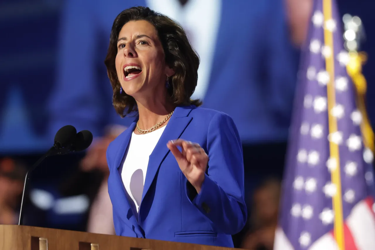 Gina M. Raimondo, United States Secretary of Commerce, speaks onstage during the first day of the Democratic National Convention at the United Center on August 19, 2024 in Chicago, Illinois.