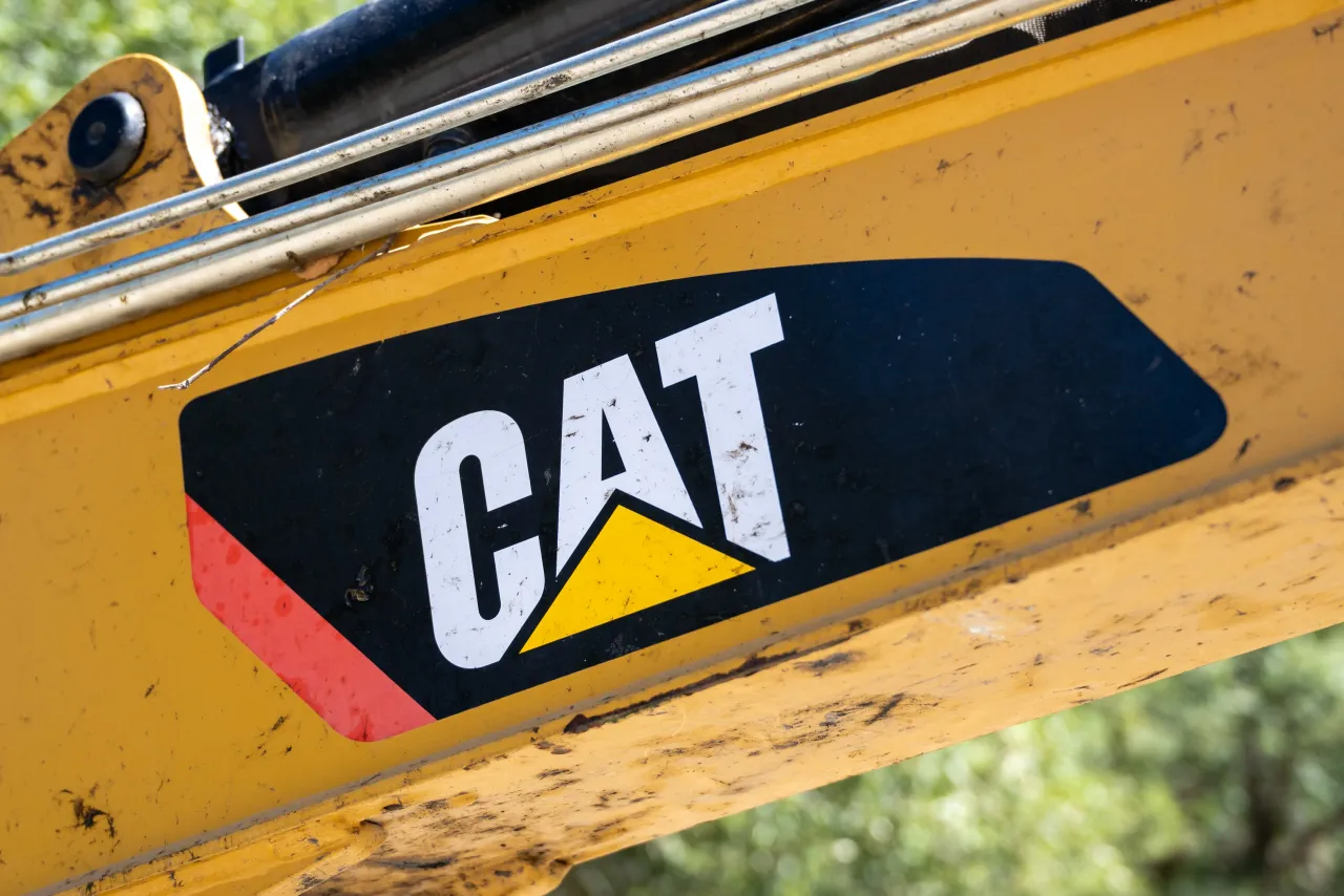 Close-up of CAT (Caterpillar Inc) logo on construction equipment, Lafayette, California, August 20, 2024.