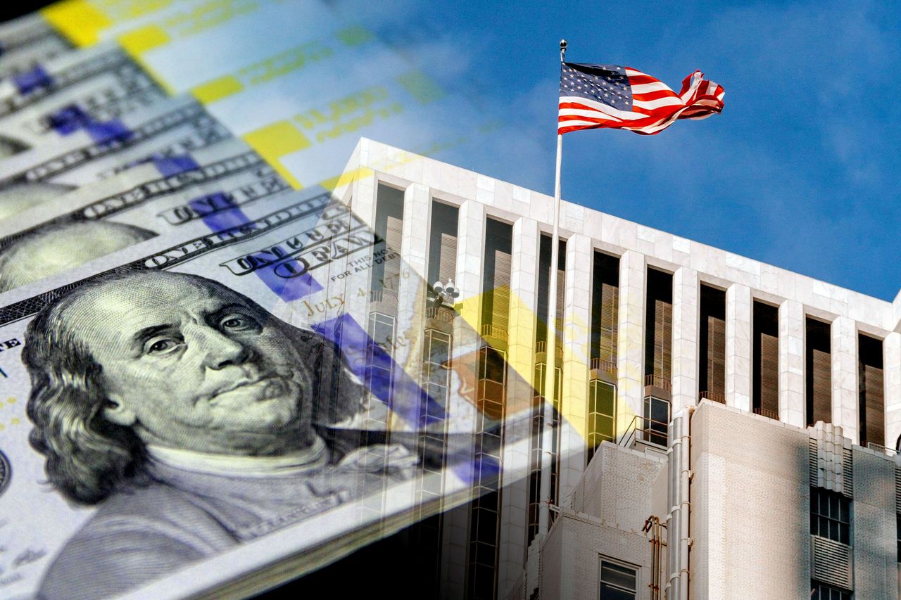 Cash dollar bills and USA flag - Economy graph - stock photo Cash dollar banknotes and USA flag (banking activities, money, business, finance, crisis, success, devaluation, inflation) - Economy chart