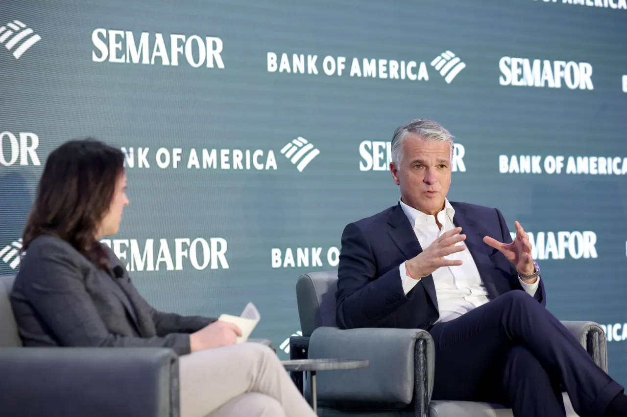 Sergio P. Ermotti (R), Group CEO UBS, speaks onstage during Semafor World Economy Summit Fall on October 24, 2024 in Washington, DC. 