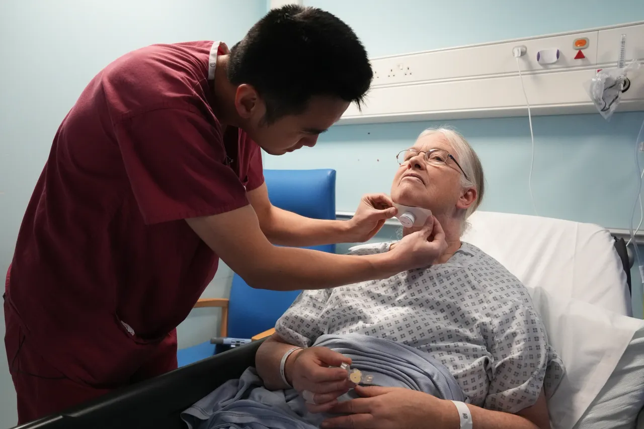 Natalie Boller, 63, has a Genio Nyxoah bilateral hypoglossal nerve stimulator implant fitted for obstructive sleep apnoea. Picture date: Wednesday December 4, 2024. (Photo by Lucy North/PA Images via Getty Images)