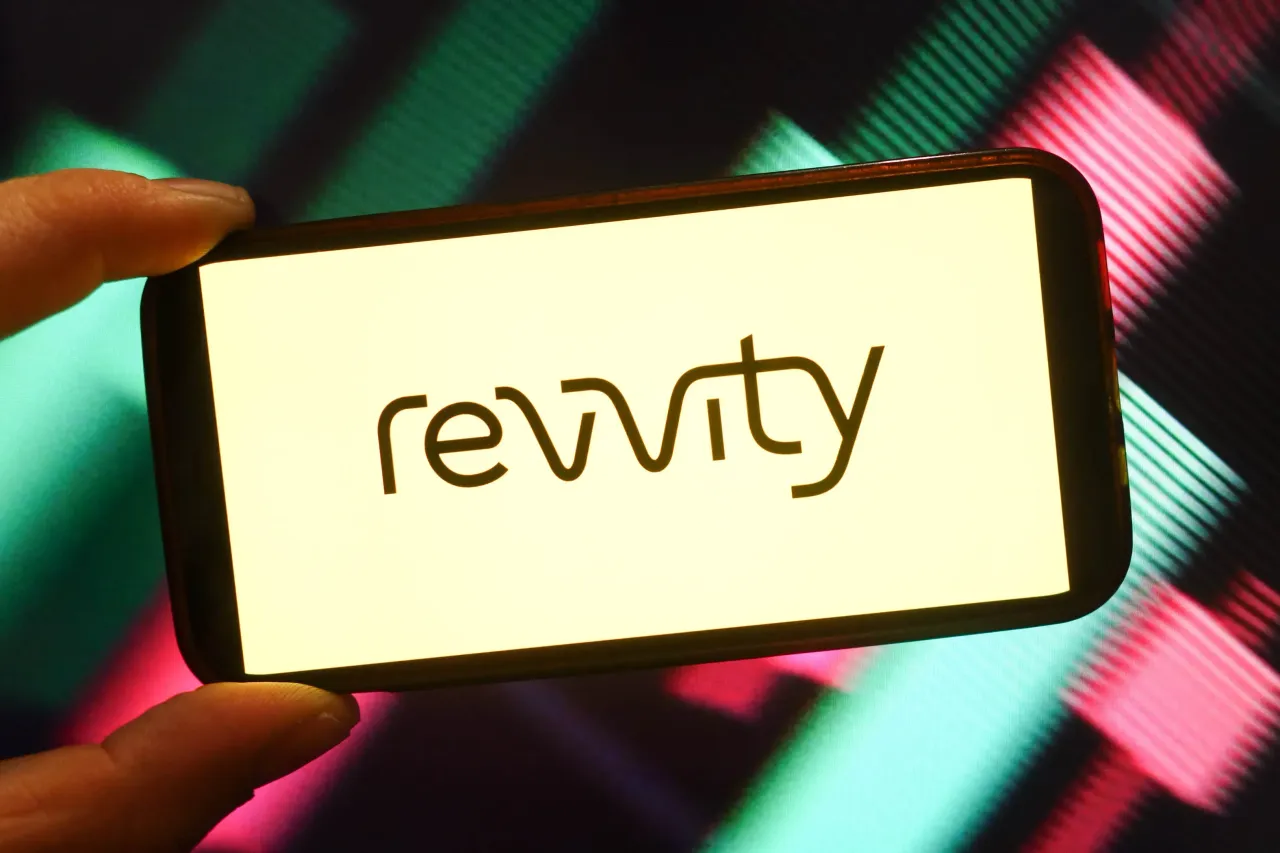 In this photo illustration, the Revvity company logo is seen displayed on a smartphone screen. (Photo Illustration by Piotr Swat/SOPA Images/LightRocket via Getty Images)