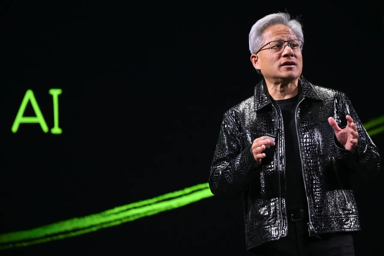 Nvidia CEO Jensen Huang addresses participants at CES 2025 in Las Vegas, Nevada, on January 6, 2025. (Photo by Artur Widak/NurPhoto via Getty Images)