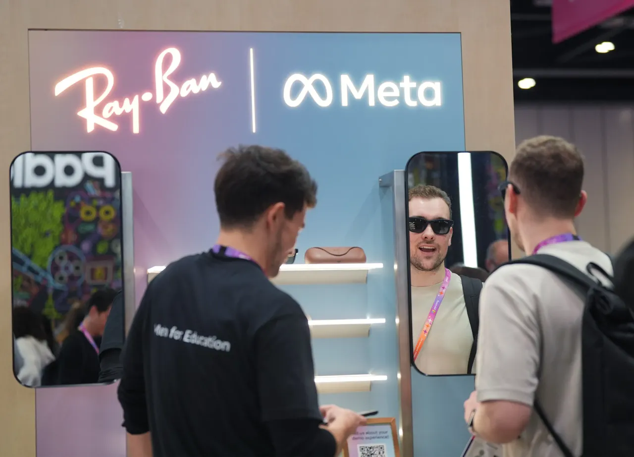 Meta showcases the Ray-Ban Meta AI glasses at an exhibition in London, the UK, on January 22, 2025. (Photo by Yui Mok/PA Images via Getty Images)