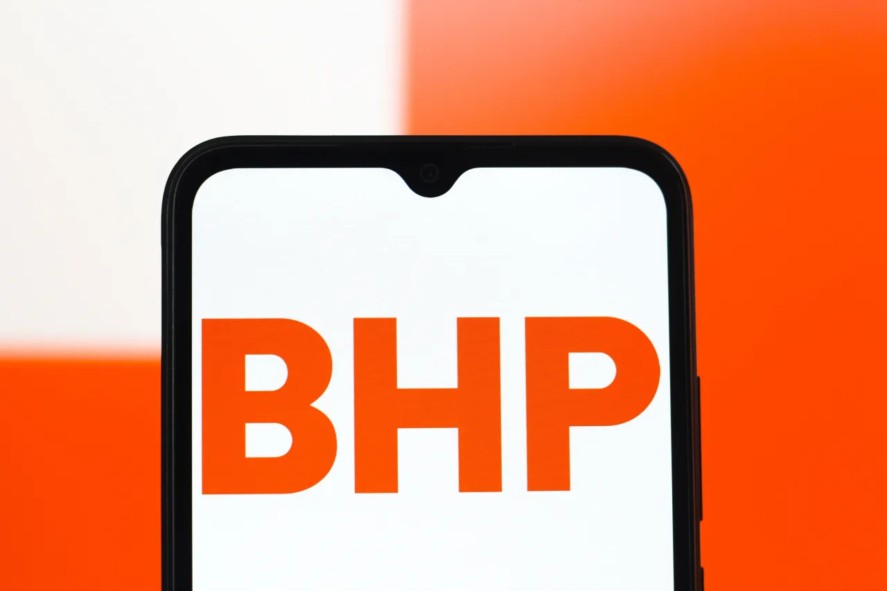 In this photo illustration, the BHP Billiton logo is seen displayed on a smartphone screen. (Photo Illustration by Thomas Fuller/SOPA Images/LightRocket via Getty Images)