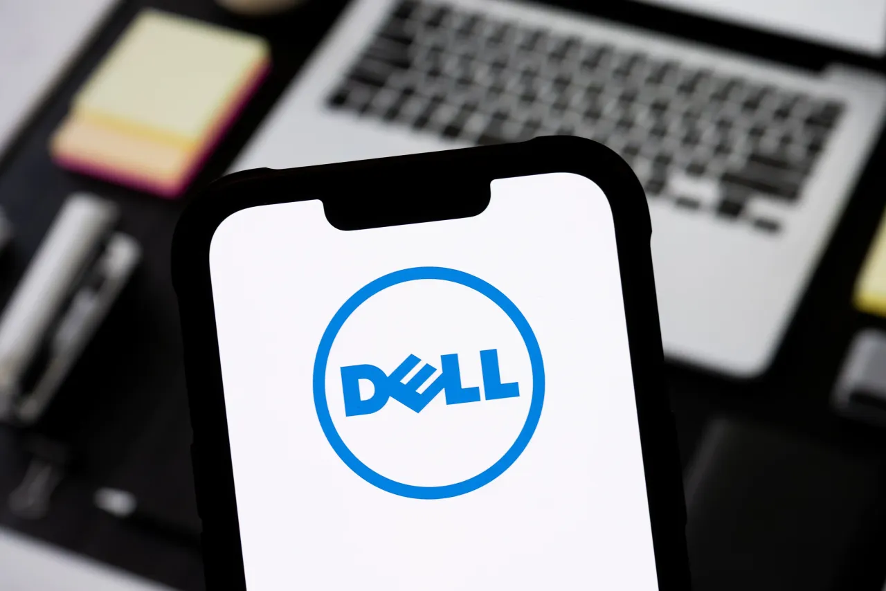 In this photo illustration, a Dell logo is seen displayed on a smartphone. 