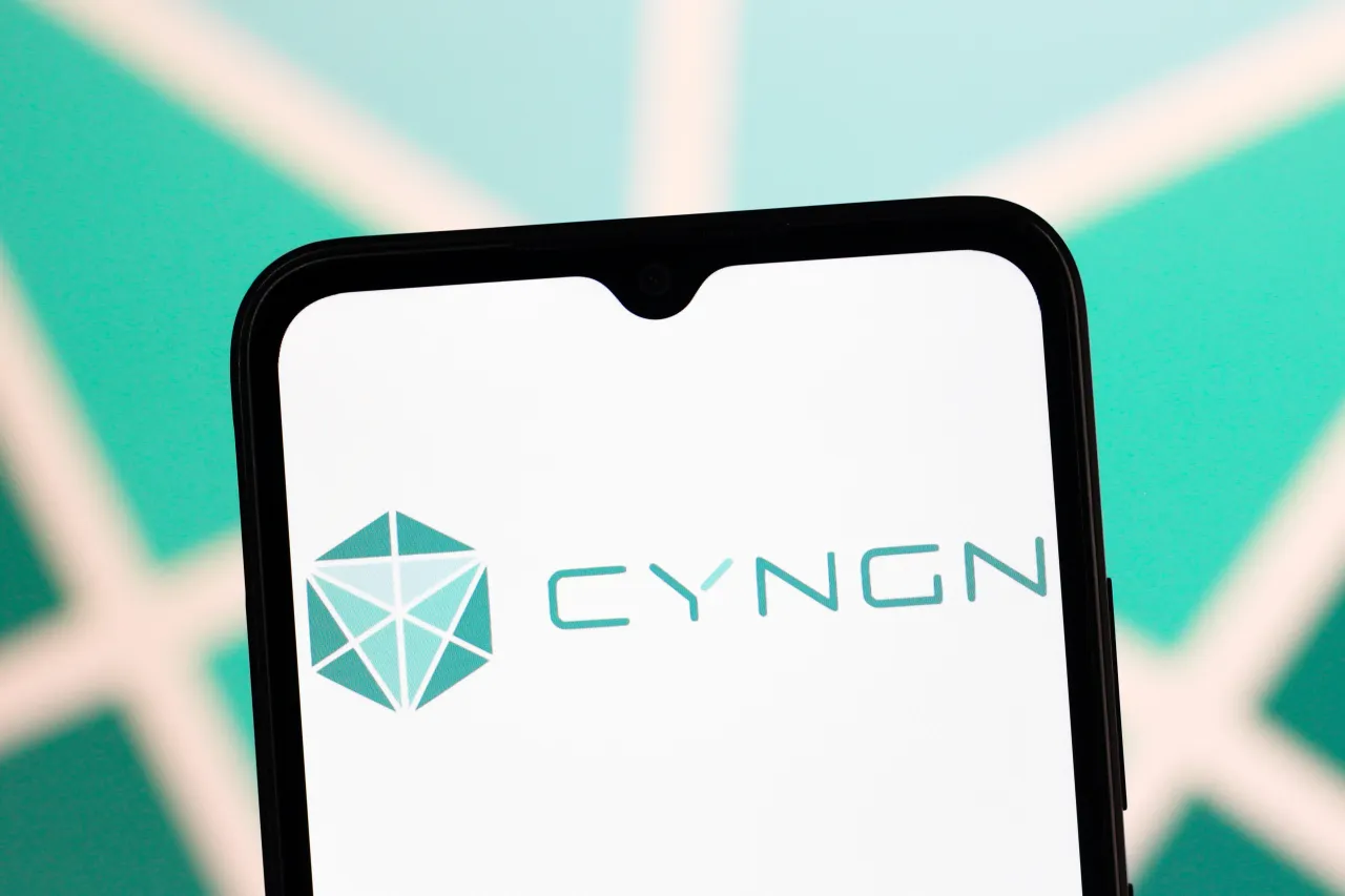  In this photo illustration, the Cyngn logo is seen displayed on a smartphone screen.
