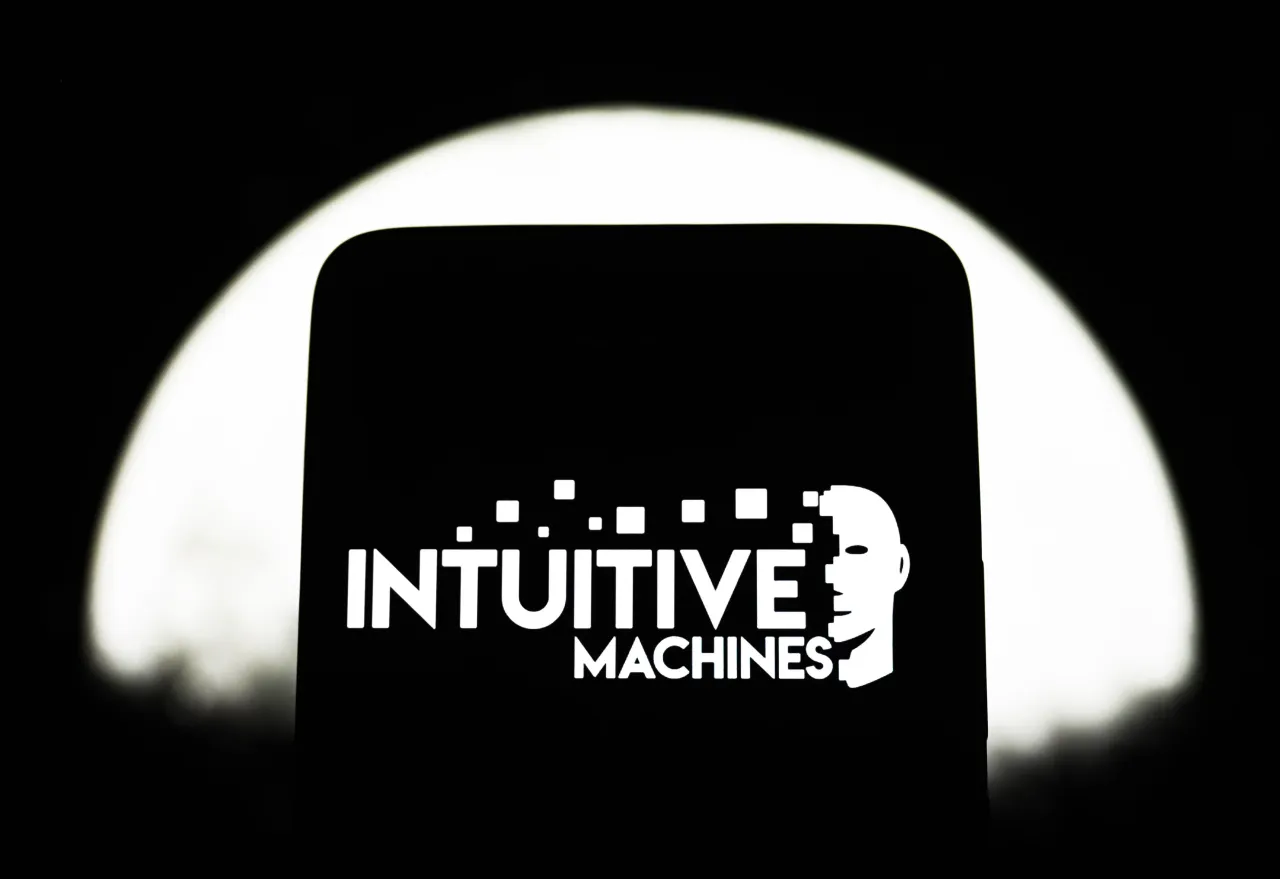 The Intuitive Machines logo is seen on a smartphone screen. (Photo Illustration by Pavlo Gonchar/SOPA Images/LightRocket via Getty Images)