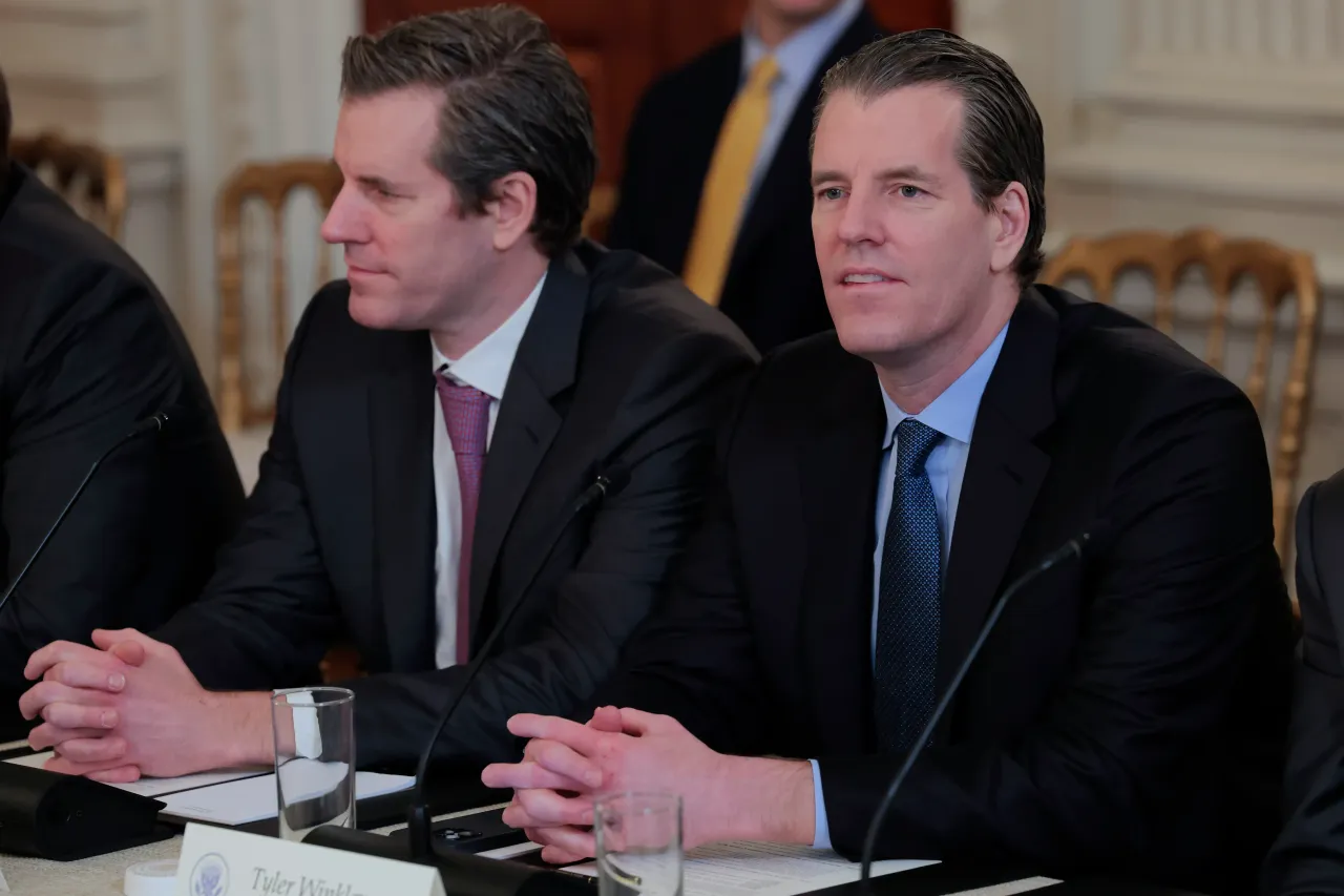 Cameron Winklevoss and Tyler Winklevoss, co-founders of Gemini Trust Co, at the White House on March 07, 2025 in Washington, DC. 