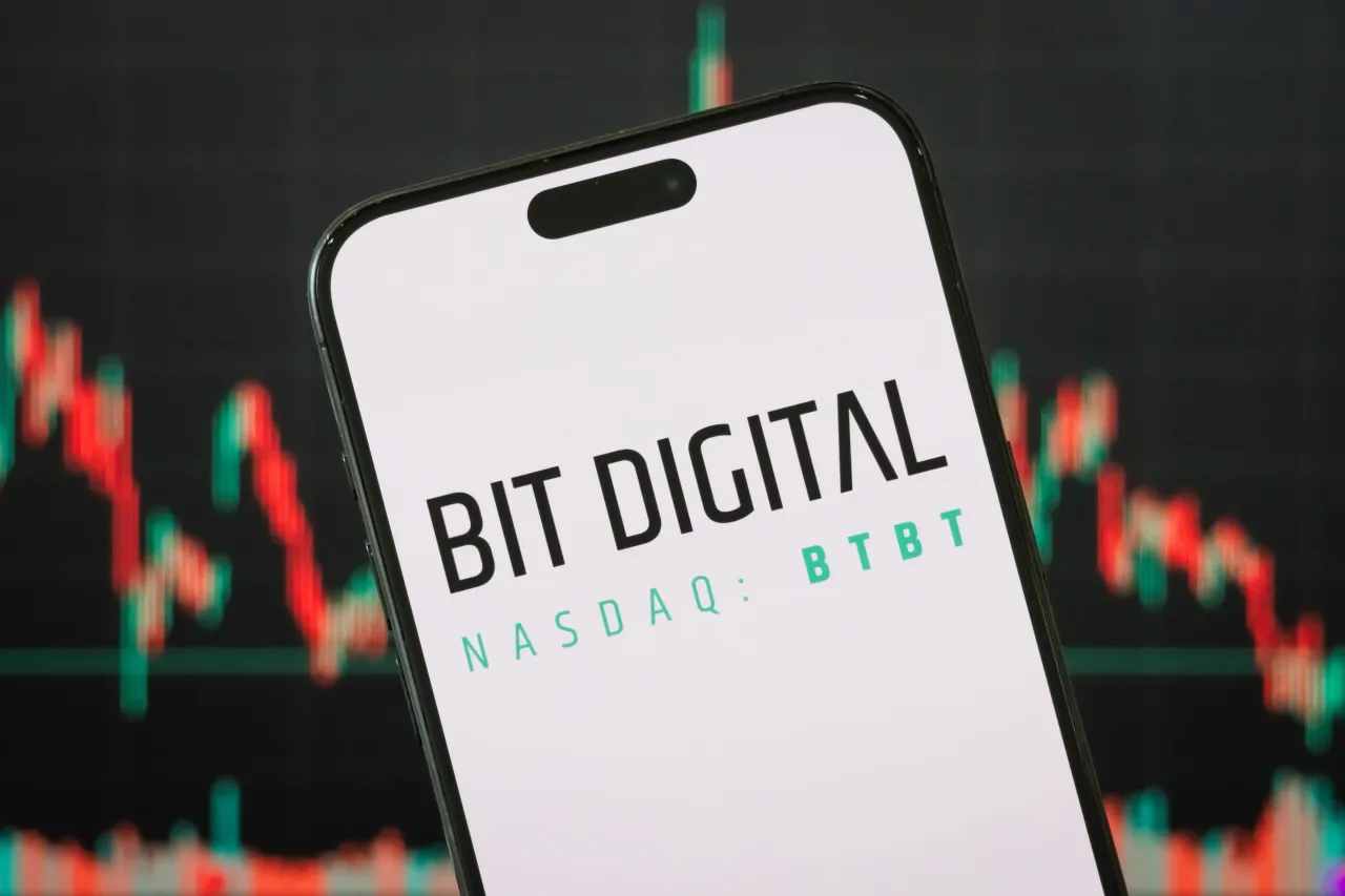 In this photo illustration, the Bit Digital logo is displayed on a smartphone screen.