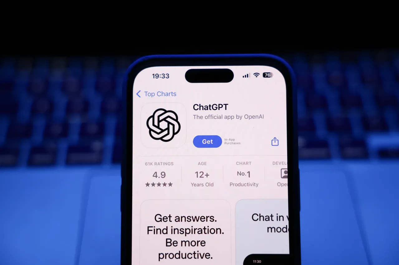 ChatGPT on App Store displayed on a phone screen. (Photo by Jakub Porzycki/NurPhoto via Getty Images)