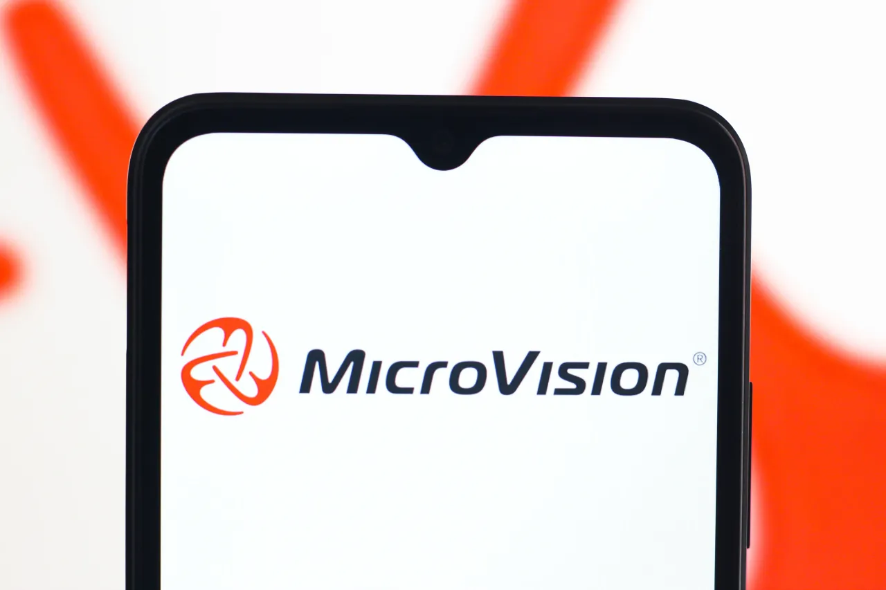 In this photo illustration, the MicroVision logo is seen displayed on a smartphone screen. 