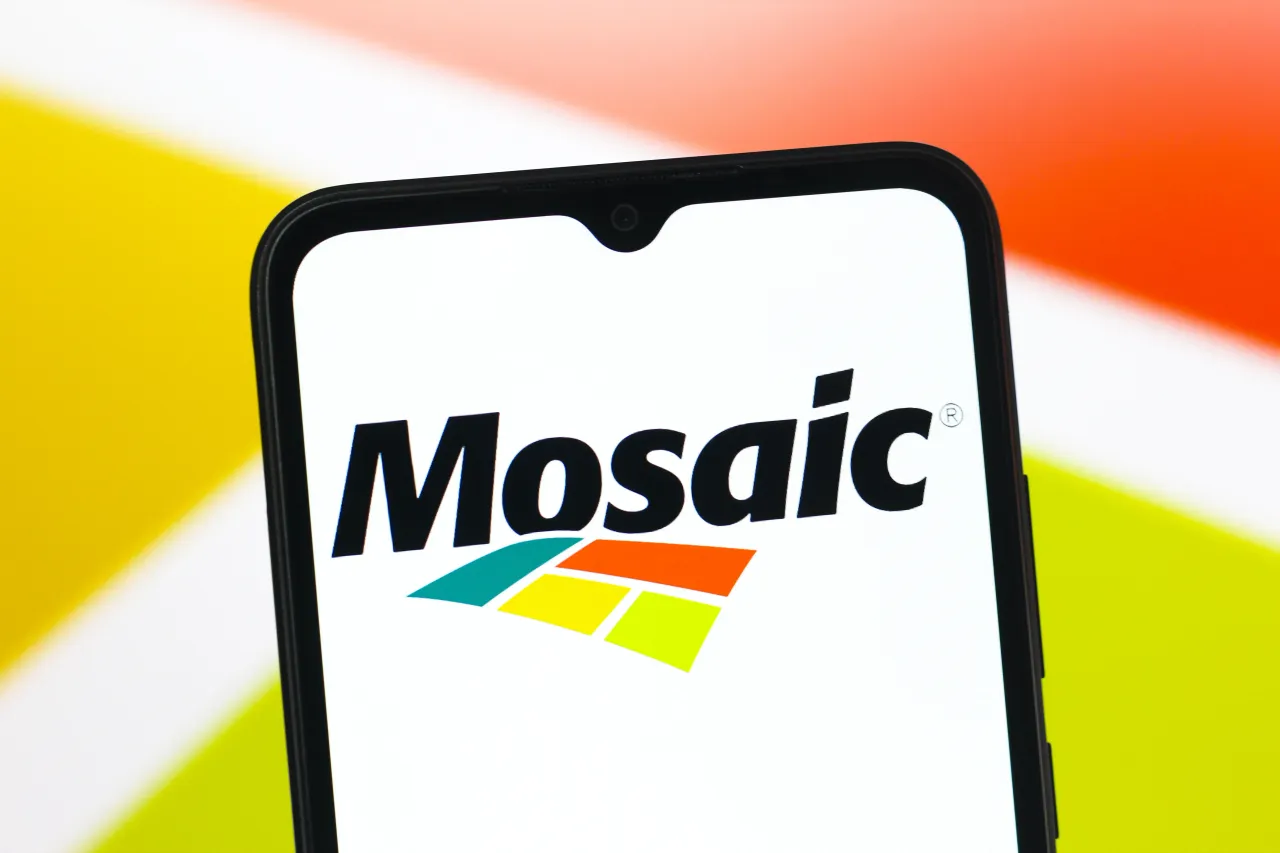 In this photo illustration, the Mosaic Company logo is seen displayed on a smartphone screen. (Photo Illustration by Thomas Fuller/SOPA Images/LightRocket via Getty Images)