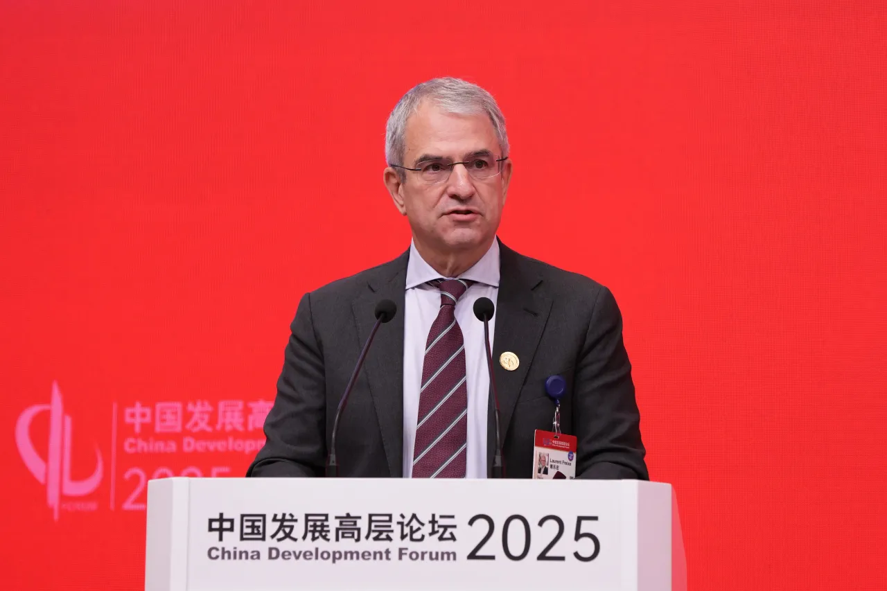 aurent Freixe, Chief Executive Officer at Nestle, speaks during China Development Forum 2025 at the Diaoyutai Guesthouse on March 24, 2025 in Beijing, China.
